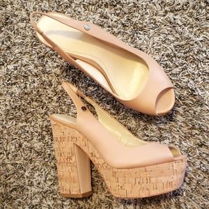 Calvin Klein Beige Peep Toe Platforms